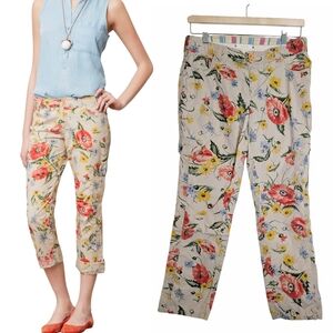 Anthropologie Hei Hei Sundrop Cotton Floral Cargo Pants Size 4 Lightweight